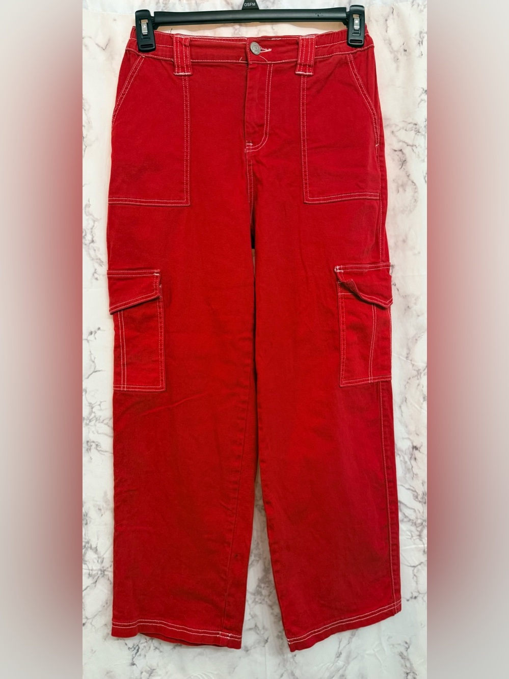 Almost Famous Red Cargo Pants with White Stitching